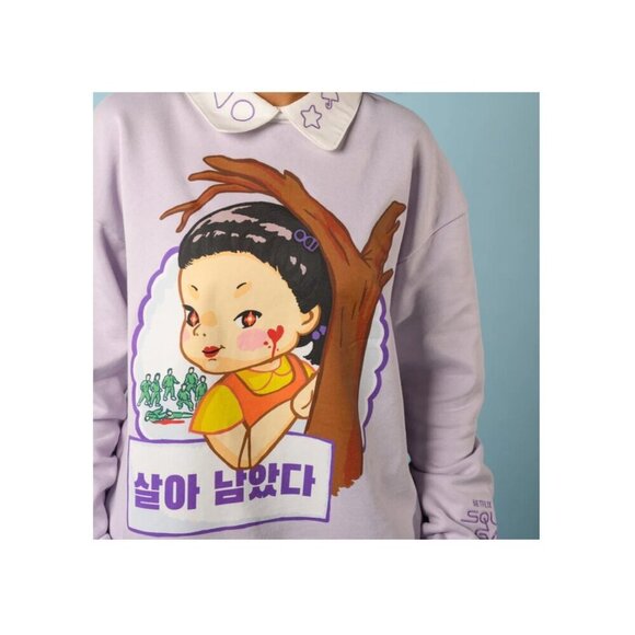 Cakeworthy Young-Hee Chibi Squid Games Collared Crewneck Sweater 3XL NWT - Picture 5 of 5